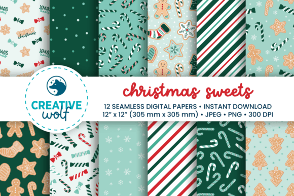Christmas Sweets Digital Paper Set of 12