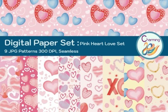 Digital Papers Set Pink Heart Love Set