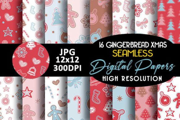 Gingerbread Man Christmas Digital Papers: 16 Festive, Versatile Backgrounds for Every Creative Project