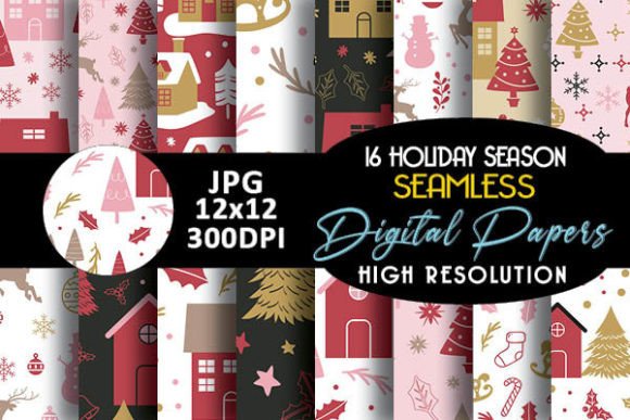 Holiday Season Christmas Digital Papers: 16 Versatile Backgrounds for Creative Projects