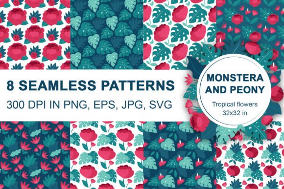 Monsteras, Peonies Print Design